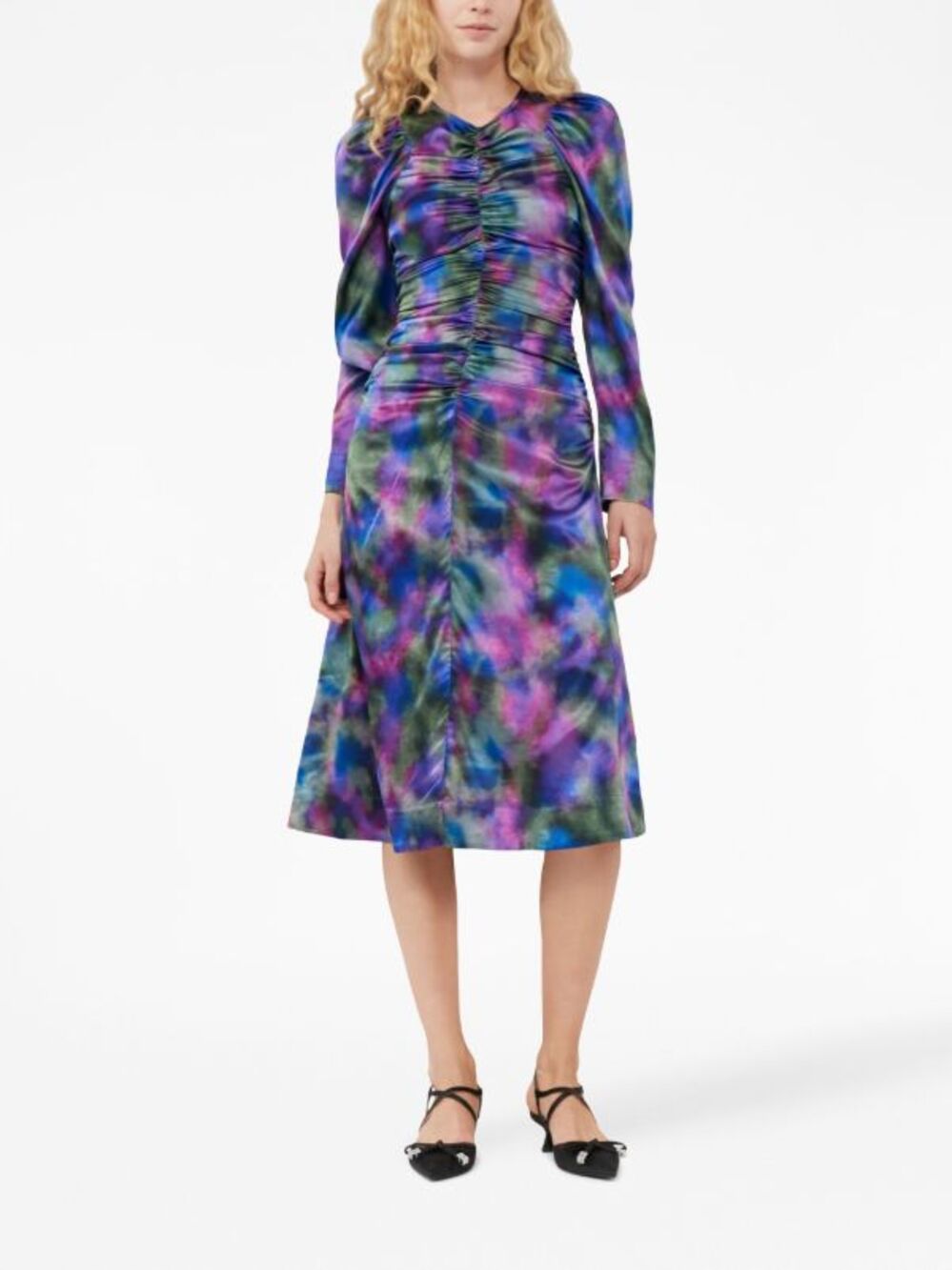 Ganni purple graphic printed silk midi dress size 6